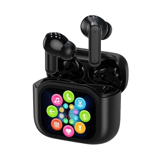 Wireless Touchscreen Earbuds with Smart Touch Screen Case - True Wireless Bluetooth ANC Active Noise Cancelling Earbuds - Blue Tooth Earphones for iPhone Android In Ear Headphones - Normal - Black