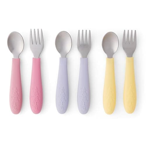 Elk and Friends Kids Silverware with Silicone Handle | Childrens Safe Flatware | Toddler Utensils | Baby Spoons + Forks | Stainless Steel Cutlery | Dishwasher Safe | 6 Pieces - Image 1