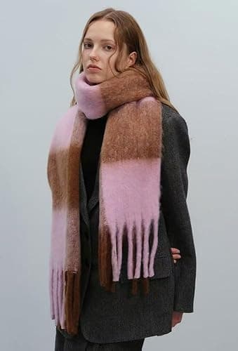 MININAI Women Chunky Plaid Scarf Oversized Big Grid Tassel Large Wrap Scarf Soft Fall Winter Thick Warm Shawl Scarves thumbnail 3