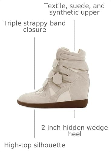 Dsevht Hidden Wedge Sneakers for Women High Top Fashion Sneaker Suede High Heel Platform Tennis Triple Strappy Band Casual Vintage Dressy Comfy Campus Trendy Retro Sneaker thumbnail 3