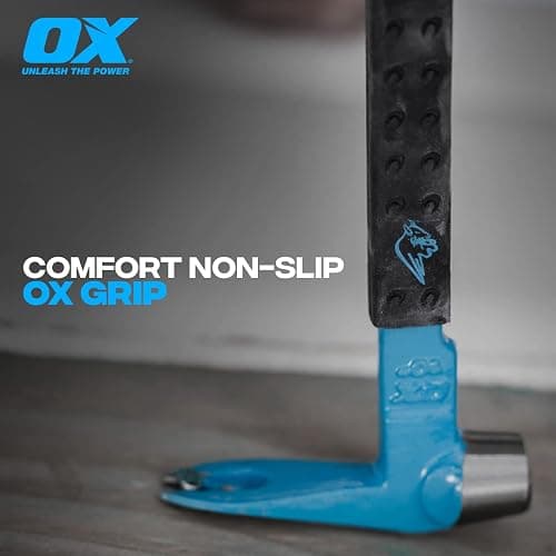 OX Tools Unique Hammer Head 12" Pry Bar - Multi-Functional Tool with Cats Paw, Crowbar | Rubber Grip, Polished Beveled Claws - Forged Steel Design for Strength and Durability thumbnail 6