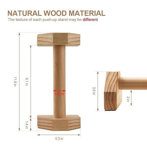 Push-up Stand, 2 PCS Wood Pushup Bars Non-Slip Base Exercise Home Workout Equipment, 30CM Wooden Parallettes Handle Stands Grip for Men Strength Training, Planks Calisthenics thumbnail 2