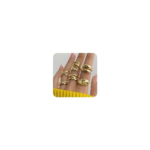 YEEZII Chunky Gold Rings for Women Non Tarnish, 18K Gold Plated Stackable Thumb Ring, Statement Women Rings Set - Image 1