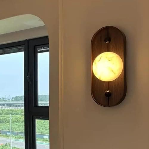 JIANGXMF Retro Industrial Farmhouse Interior Wall Sconce, Round Marble Lampshade Wall Light, Marble with Texture Wall Lamps, 5W Warm Light LED Wall Mount Lamp, Hotel Atmosphere Decorative Lamp thumbnail 6