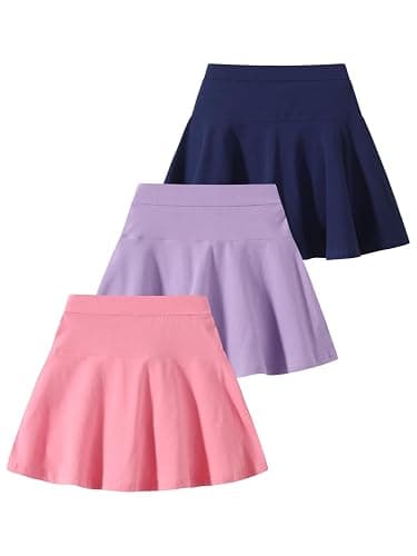 Fdqin 2 Pack Girls Skirts Elastic Flared Plain Tennis Skater Skirts with Built-in Shorts Kids Active Flowy Skorts - Image 1
