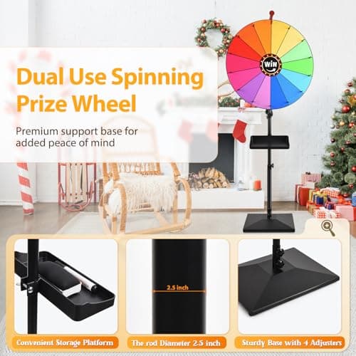 AugFir 24-inch Prize Wheel, Adjustable 32"-61" Height Desktop & Floor Stand Spinning Prize Wheel, Storable Prize Wheel Spinner, Suitable for Party, Carnivals and Tradeshow thumbnail 5