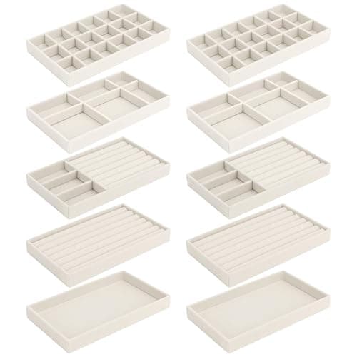 10 Pack Jewelry Organizer Tray Drawer Inserts Stackable Velvet Liner Dividers Customizable Jewellery Box Foam Ring Earring Holder Necklace Bracelet Storage Display Dish Flat in Dresser Vanity - Image 1