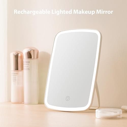 NEZZOE Rechargeable Makeup Mirror with Lights, Portable Travel Lighted Vanity Mirror, Dimmable Touch Screen Tabletop LED Make up Mirror - One Light thumbnail 2
