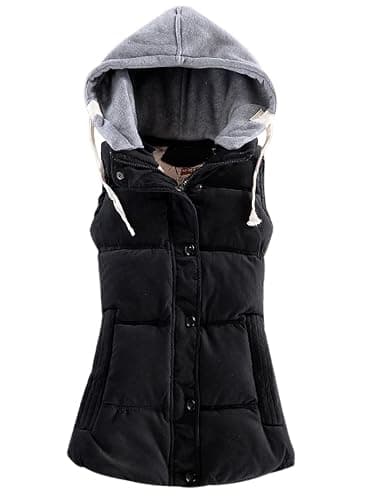 Yeokou Women's Slim Sleeveless Quilted Removable Hooded Winter Puffer Vest Coat - Image 1