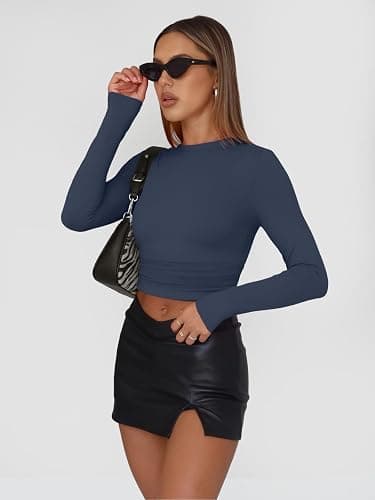 AUTOMET 3 Pack Womens Long Sleeve Basic Shirts Underscrub Compression Tops | Y2K Street Look, High Stretch, Buttery-Soft, Gym to Club Staple, Pairs with Cargo or Jeans, Daily Chic Staple thumbnail 3