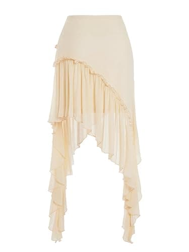 Verdusa Womens Boho Flowy Asymmetrical Skirt Ruffle Country Concert Outfits | Skirt with Shorts Underneath, Y2K, Fairy Skirt, Western Outfits, Mesh Skirt, Beach Skirt thumbnail 2