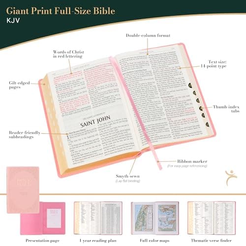 KJV Bible Giant Print Full Size Pink thumbnail 2