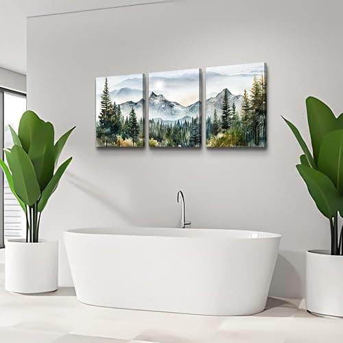 MHARTK66 Wall Art for Living Room Modern Wall Decor for Bedroom Office Decor Abstract Mountain Forest Landscapes Ink Painting 3 Piece Framed Canvas Art Prints Ready to Hang Wall Pictures Home Decor thumbnail 5