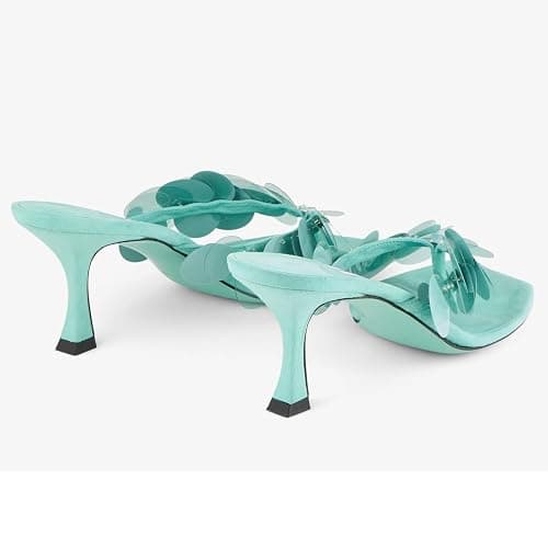 Goolita Women's Suede Sequin Kitten Heels Flip Flops Open Square Toe Strappy Thong Slide Heeled Sandals Comfort Prom Party Mules Heels thumbnail 5