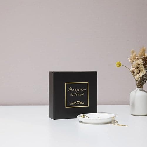 COLLECTIVE HOME - Ceramic Jewelry Tray, Decorative Trinket Dish for Rings Earrings Necklaces Bracelet Watch Keys, Birthday Mother's Day for Women, 4.75", White Surface (C) - C thumbnail 7