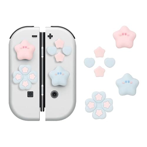 WISHAVEN ABXY Buttons Sticker Joystick Cover Caps, Cross D-Pad Button Caps Silicone Thumb Grips Set Compatible with Nintendo Switch/OLED Controller - Star Baby(Pink & Blue) - Image 1