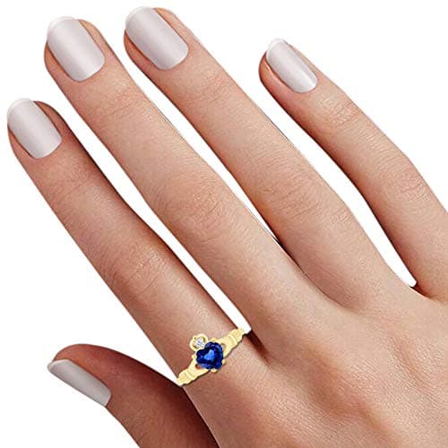 Claddagh Heart Ring, Center 6MM Simulated Birthstone with White Cubic Zirconia, Gemstone Rings for Women in 14K Gold Plated 925 Sterling Silver Jewelry Gift for Her thumbnail 7