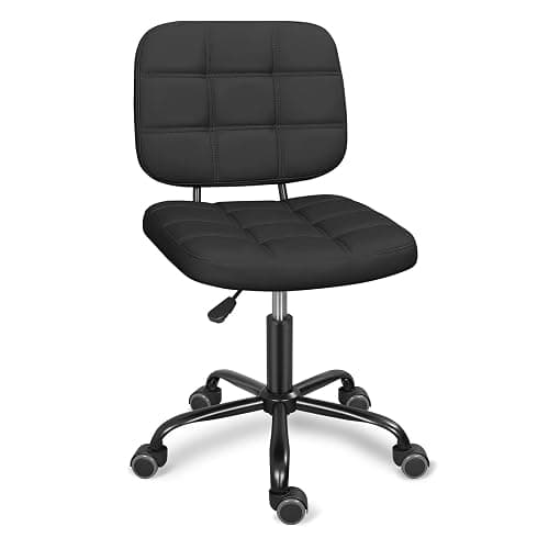 ERGOSEAT Armless Home Office Desk Chair with Wheels, Modern Ergonomic Drafting Rolling Chair with 360° Swivel Wheels,Height Adjustable Computer Task Chairs for Small Space, Black - Image 1