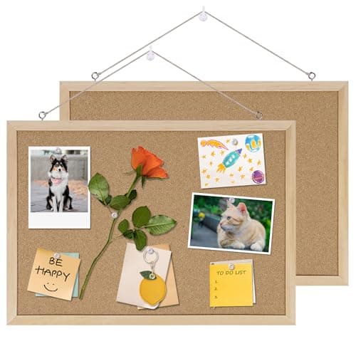 DAHAPYBOO Cork Board Bulletin Board 2 Pack,17"X12" Cork Board for Office with Pin Oak Wood Boards,Hanging Corkboards for Office Home School Message Board or Vision Board Decoration - Image 1