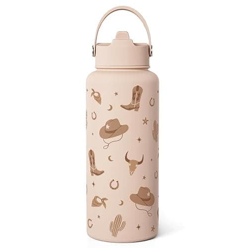 Western Cowgirl Water Bottle 32oz Stainless Steel with Lid, Insulated Bottles for Women Girls, Gift Idea for Birthday Christmas - Image 1