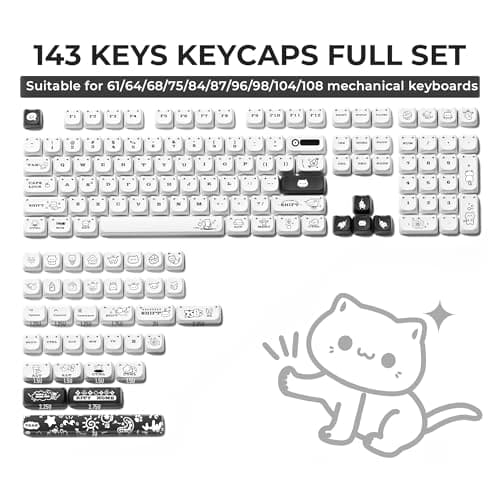 XVX Cute Cat Keycaps, Mao Profile White PBT Keycaps, 143 Keys Meow Meow Keyboard Keycap Sets Compatible with 65% 75% 96% 100% Cherry Gateron MX Switches Mechanical Gaming Keyboard thumbnail 4