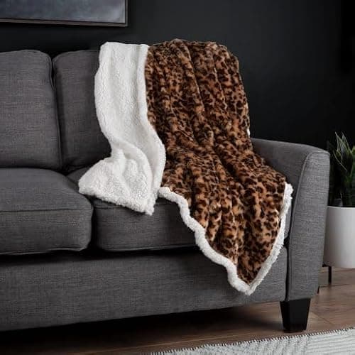 Sherpa Fleece Throw Blanket - 50x60-Inch Machine-Washable Reversible Throw - Fluffy Blankets for Couch, Chair, or Bed by Lavish Home (Leopard) | Fluffy, Reversible, Machine-Washable, Blankets, for Couch, Bed, Chair thumbnail 6