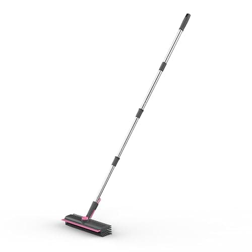 AIR U+ Floor Scrub Brush with Long Handle, 3 in 1 Scrape and Heavy-Duty Stiff Bristle Scrubber Brush for Cleaning Shower Bathroom, Patio, Pool, Garage, Kitchen, Wall and Deck, Gray and Pink thumbnail 7