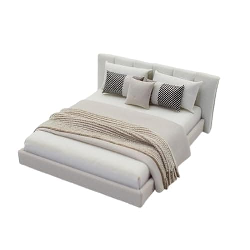Gxsterd 1/20 Dollhouse Bed with Doullhouse Bedding Miniature Queen Bed for Doll House Bedroom Furniture Accessories (Grey) - Image 1
