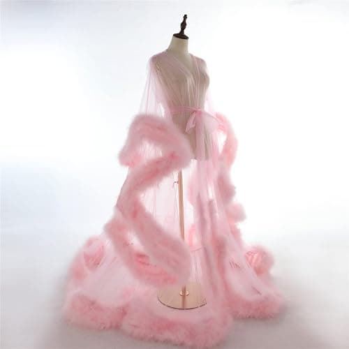 Old Hollywood Feather Robe for Women Long Lingerie Tulle Bathrobe Wedding Scarf Bridal Robe Maternity Photoshoot thumbnail 5