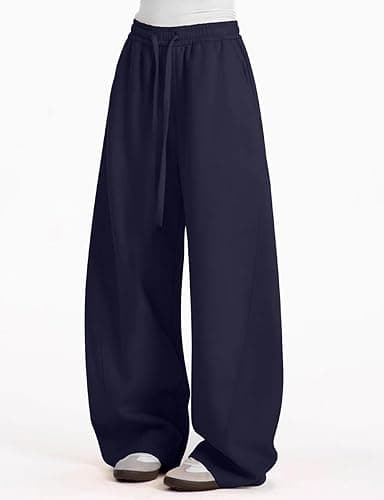 FACDIBY Womens Barrel Sweatpants Fleece Lined Wide Leg Sweat Pants Cotton Elastic Waisted Trousers with Pockets thumbnail 4