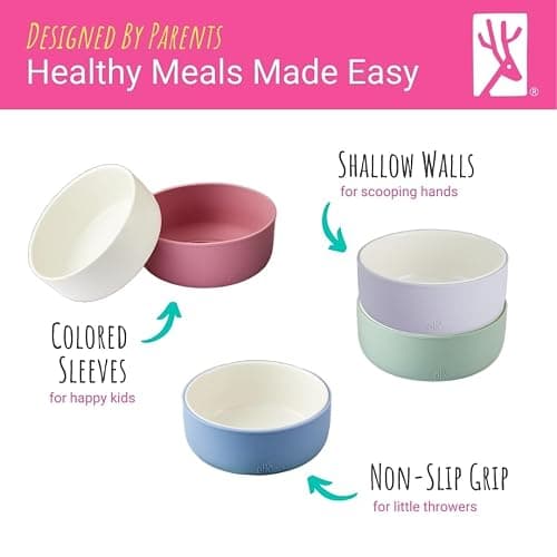 Elk and Friends Kids Porcelain Bowls with Silicone Sleeve | Kids/Toddler/Baby Feeding | Microwave & Dishwasher Safe | Non slip | Cereal/Soup/Snack Dishes & Dinnerware thumbnail 5