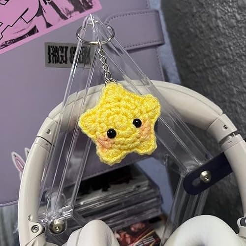 Agromusk Cute Star Keychain,Crochet Kawaii Blush Stars for Car Key Decor,Handmade Purse Bag Charms Key Ring Gifts Women thumbnail 6