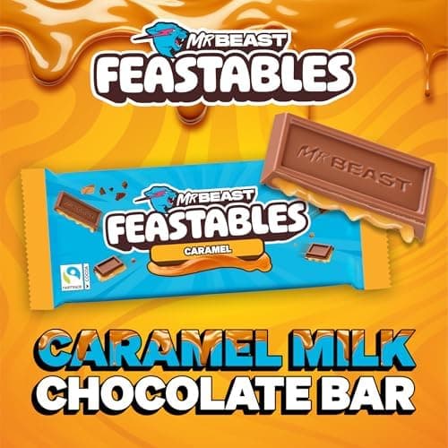 MrBeast Feastables Caramel Chocolate Bar, King Size, 10 Ct, Fairtrade Cocoa thumbnail 4