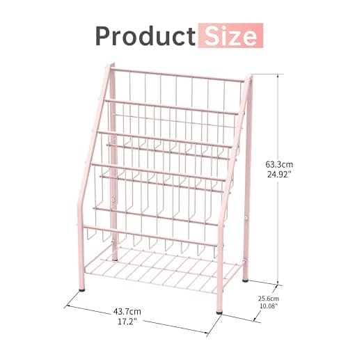 JAQ Bookshelf for Toddlers, 4-Tier Metal Kids Bookshelves Rack with Toy Storage Organizer in Bedroom Study Room Playrooms Nursery for Infants Baby Young Children (4-Tier/ 24.92 inch, Pink) - 4-tier/Pink thumbnail 3