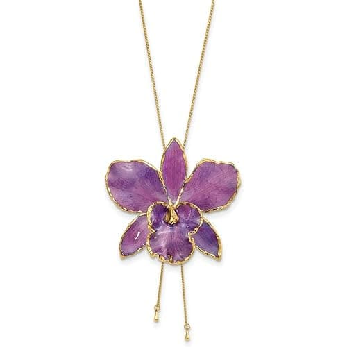 Auriga Fine Jewelry 24K Gold-trim Lacquer Dipped Multi-Color Real Cattleya Orchid Slip-on Adjustable Gold-tone Necklace thumbnail 2