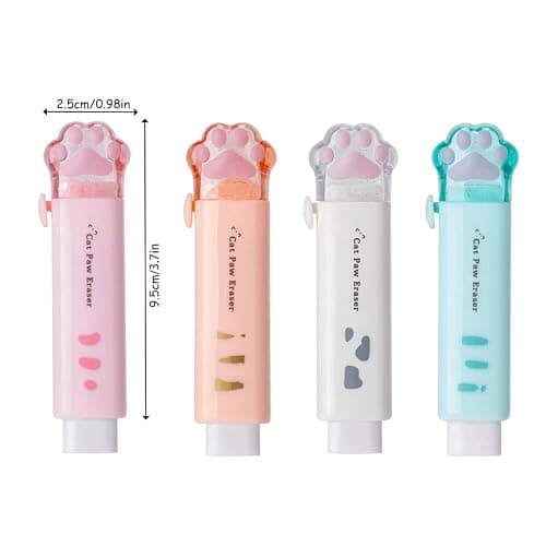 4 Pcs Cat Paw Retractable Erasers, Cute Cat Rubber for Kids, Push-Pull Rubber Eraser for Students Writing Office School Supplies thumbnail 7