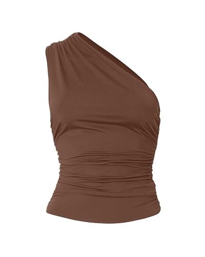 zhaistar Women's One Shoulder Tank Top Sleeveless Ruched Slim Fit Y2K Basic Going Out Crop Tops thumbnail 7