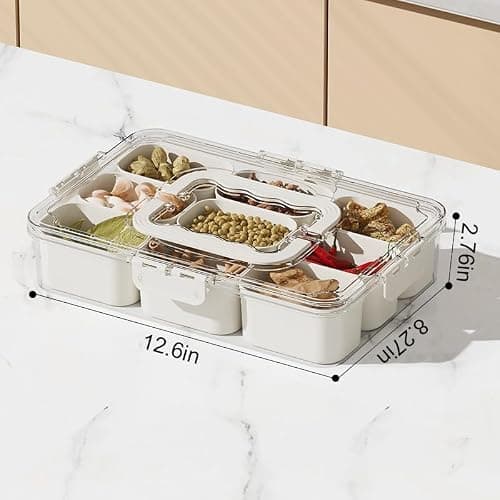 9-Pack Divided Serving Tray with Lid & Handle - Portable Snackle Box Charcuterie Container for Snack Platters - 9 Compartments Snack Boxs for Candy, Fruits, Nuts - Perfect for Party, Entertaining thumbnail 3