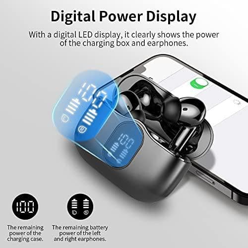 Wireless Earbuds, Bluetooth 5.4 Headphones Bass Stereo, Ear Buds with Noise Cancelling Mic LED Display, IP7 Waterproof in Ear Earphones, 36H Playtime for Laptop Pad Phones Sports Workout, Black - Black thumbnail 7