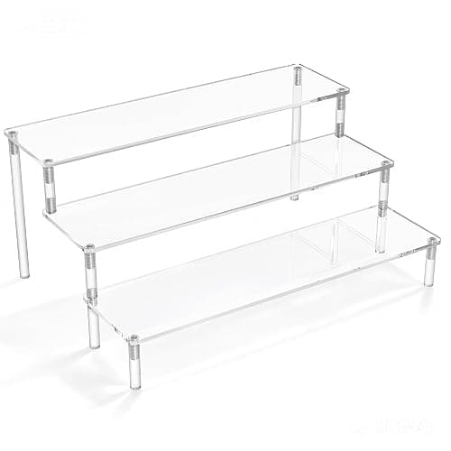 Clear Acrylic Display Riser, 3 Tier Display Stand 12 Inch Perfume Organiser | Riser Shelf for Amiibo Funko Figures, Cupcakes, Cologne, Cosmetics, Collectibles, Easy to Assemble, 1 Pack - Image 1