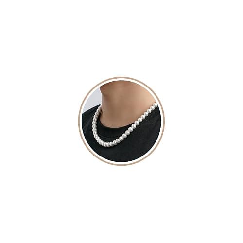 Halora 6/8 mm Perlenkette Herren Damen Perlen Choker Kette 40/45/50/55 cm Lang Weiße Perlenkette Pearl Necklace Geschenke Herrenschmuck thumbnail 2