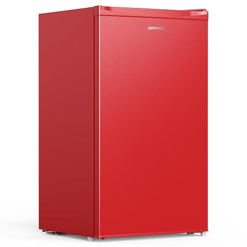 Upstreman 3.2 Cu.Ft Mini Fridge with Freezer, Red-BR321 | Adjustable Thermostat, Energy Saving, Low Noise, Reversible Door, Small Refrigerator for Dorm, Bedroom, Office - Image 1