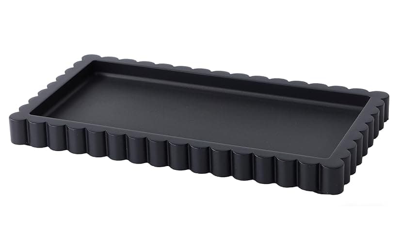 Scalloped Bathroom Vanity Tray for Countertop- Concrete Modern Industrial Minimalist Counter Vanity Organizer Tray for Dresser- Small Decorative Tray-11.8"L x 6.37"W x 1"H- Charcoal Black- Water-proof - Image 1