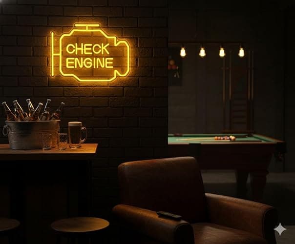 Check Engine Light Neon Sign for Man Cave Decor, LED Garage Wall Art, Funny Gifts for Dad & Car Guys, Man Cave Auto Repair Shop Mechanics Workshop Sign, USB Powered(15.7x11.8in,Yellow) thumbnail 3
