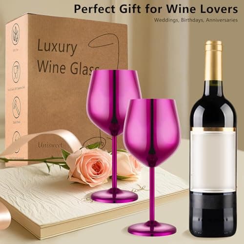 UNISWEET Stainless Steel Wine Glasses Set of 2, 18 oz Unbreakable Purple Wine Glass Unique Metal Wine Goblets for Outdoor Capming and Pool Gift for Wine Lovers thumbnail 5
