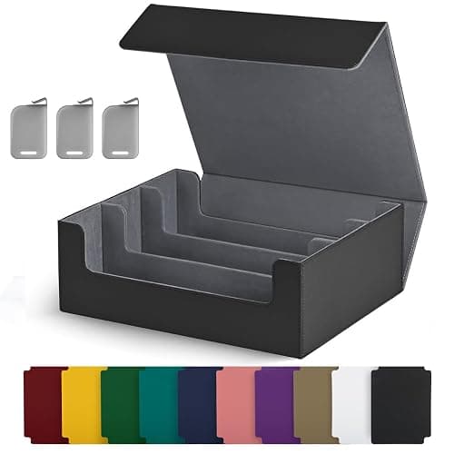 UAONO Trading Card Storage Box, Holds 1800 Sleeved Cards with 10 Dividers & 3 Stoppers, Magnetic Closure PU Leather Card Case for MTG, PTCG, YGO, Sports Cards (Black) - Image 1