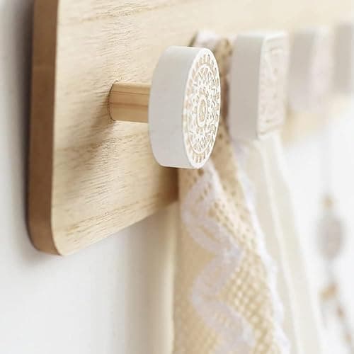 LNGFSH Porte Manteau Mural Bois,Patère Murale,Bois Massif Porte Manteau Salle De Bain,5 Crochets pour Manteaux Veste pour chambre à coucher, cuisine, salon, vestiaire Naturel thumbnail 3