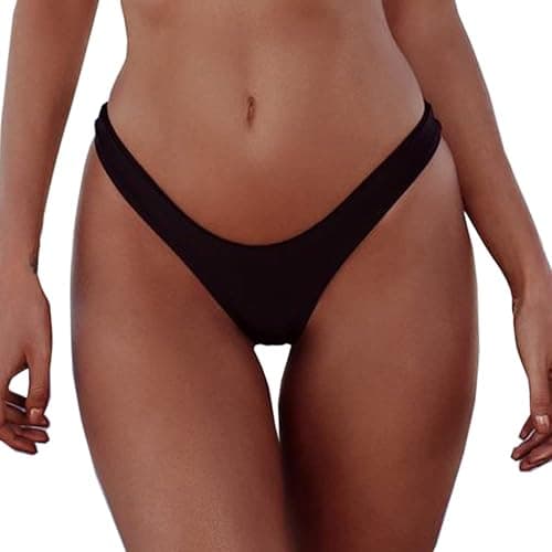 SherryDC Women's Sexy Cheeky Thong Brazilian Cut Low Rise High Leg Bikini Bottom - Image 1