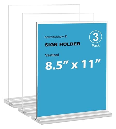 newnewshow 8.5x11 Acrylic Sign Holder 3 Pack Vertical Double-Sided Display (Optional 8.5x11 8.5x5.5 5x7 Horizontal and Vertical) - 3 Pack 8.5*11