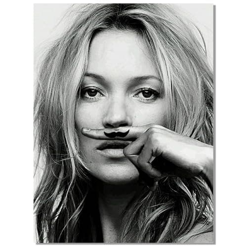 Trendy Luxury Wall Art-Retro Fashion Finger Painting Mustache Poster For Girls Room Wall Decor-Vintage Feminist Black And White Art Canvas Print Picture For Girly Dorm - Image 1